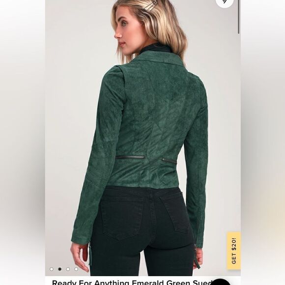 Lulus Ready For Anything Emerald Green Suede Moto Jacket - Picture 3 of 12